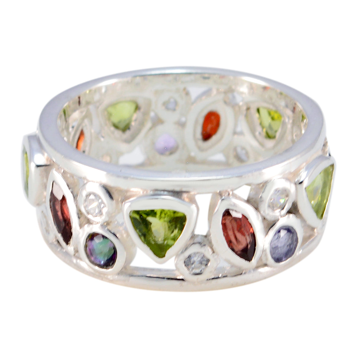Multi Stone multiple French 925 Silver multicolor Gemstone Versatile Eternity Band Jewellery