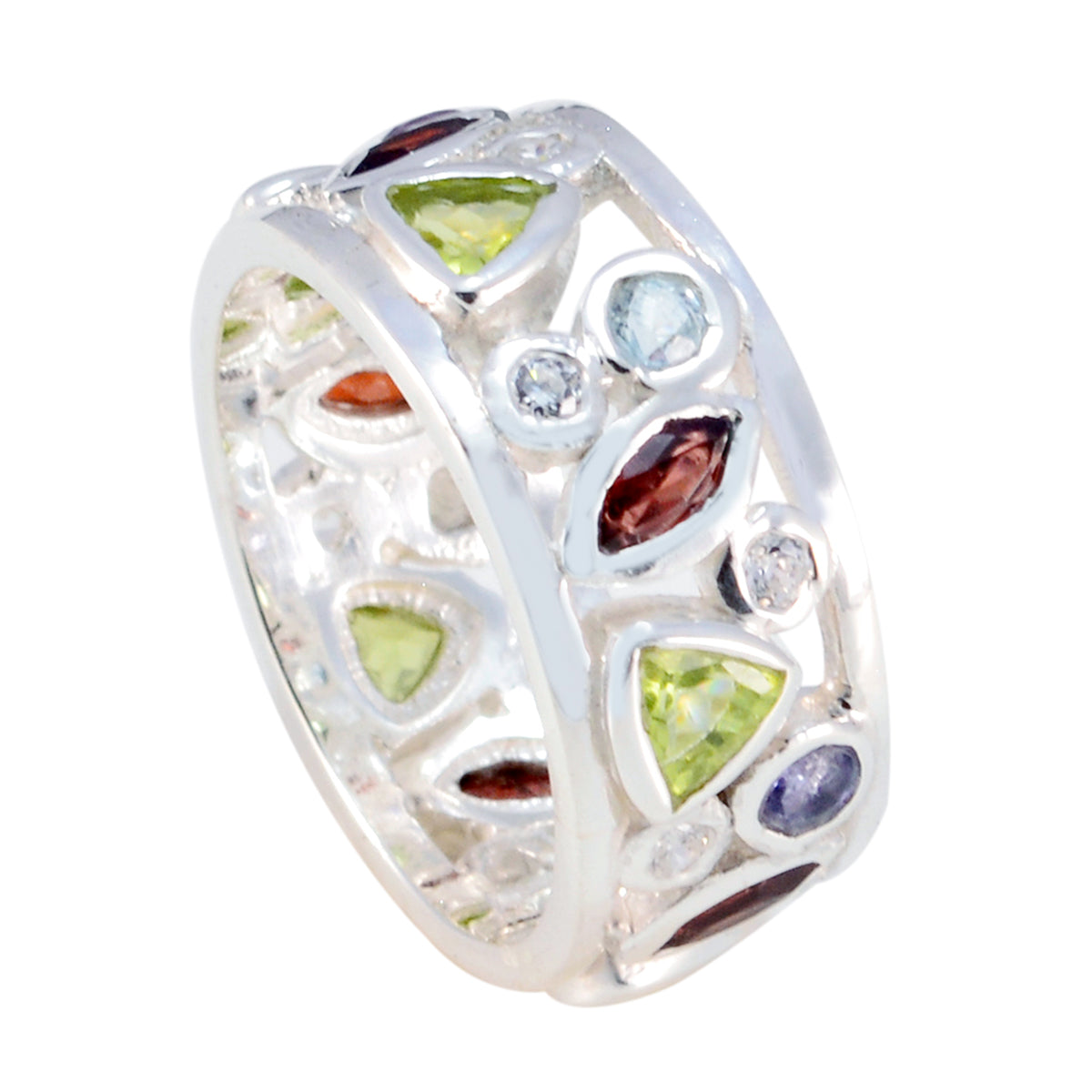 Multi Stone multiple French 925 Silver multicolor Gemstone Versatile Eternity Band Jewellery