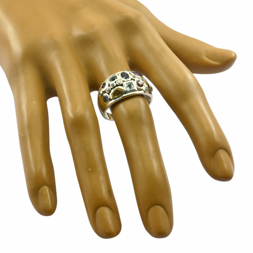 Multi Stone multiple African Silver multicolor Gemstone Mid weight Sophisticated Ring Jewelry