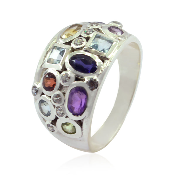 Multi Stone multiple African Silver multicolor Gemstone Mid weight Sophisticated Ring Jewelry