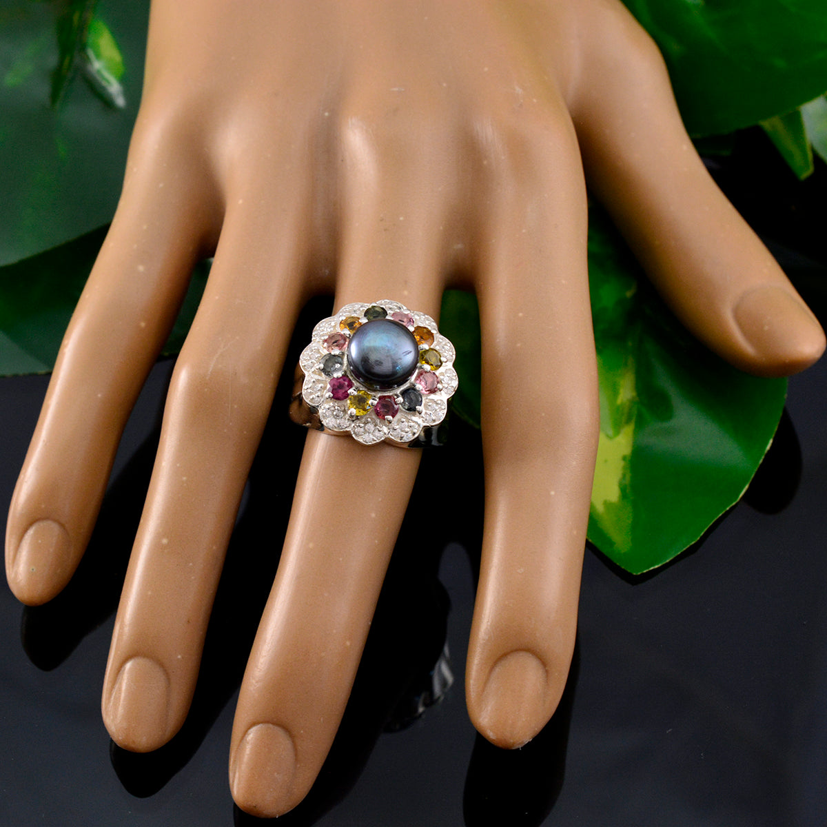 Multi Stone Halo French 925 Sterling Silver multicolor Gems Statement Cocktail Ring Jewellery