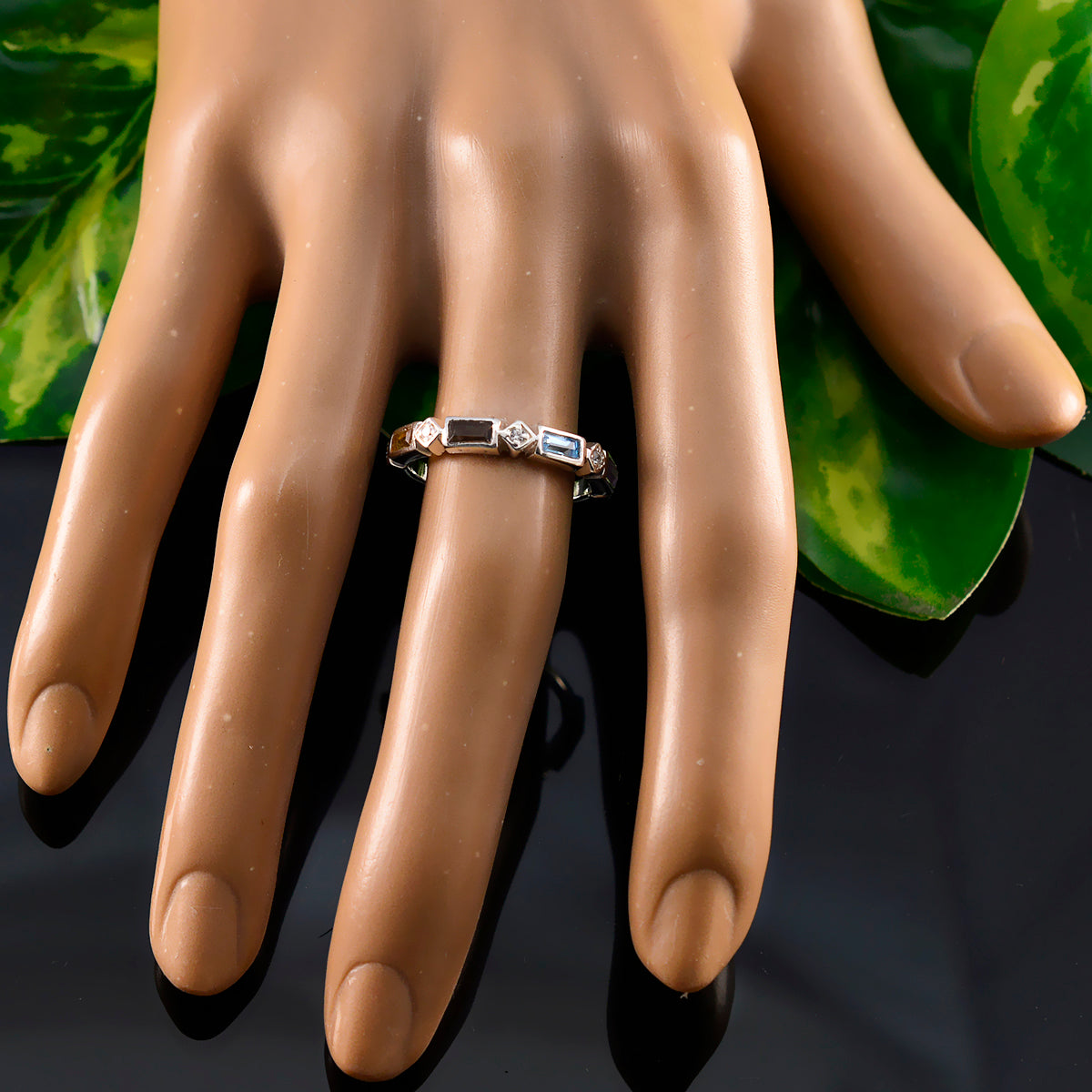 Multi Stone quarter Turkish Sterling Silver multicolor Gemstone Dainty Trendy Band Jewellery