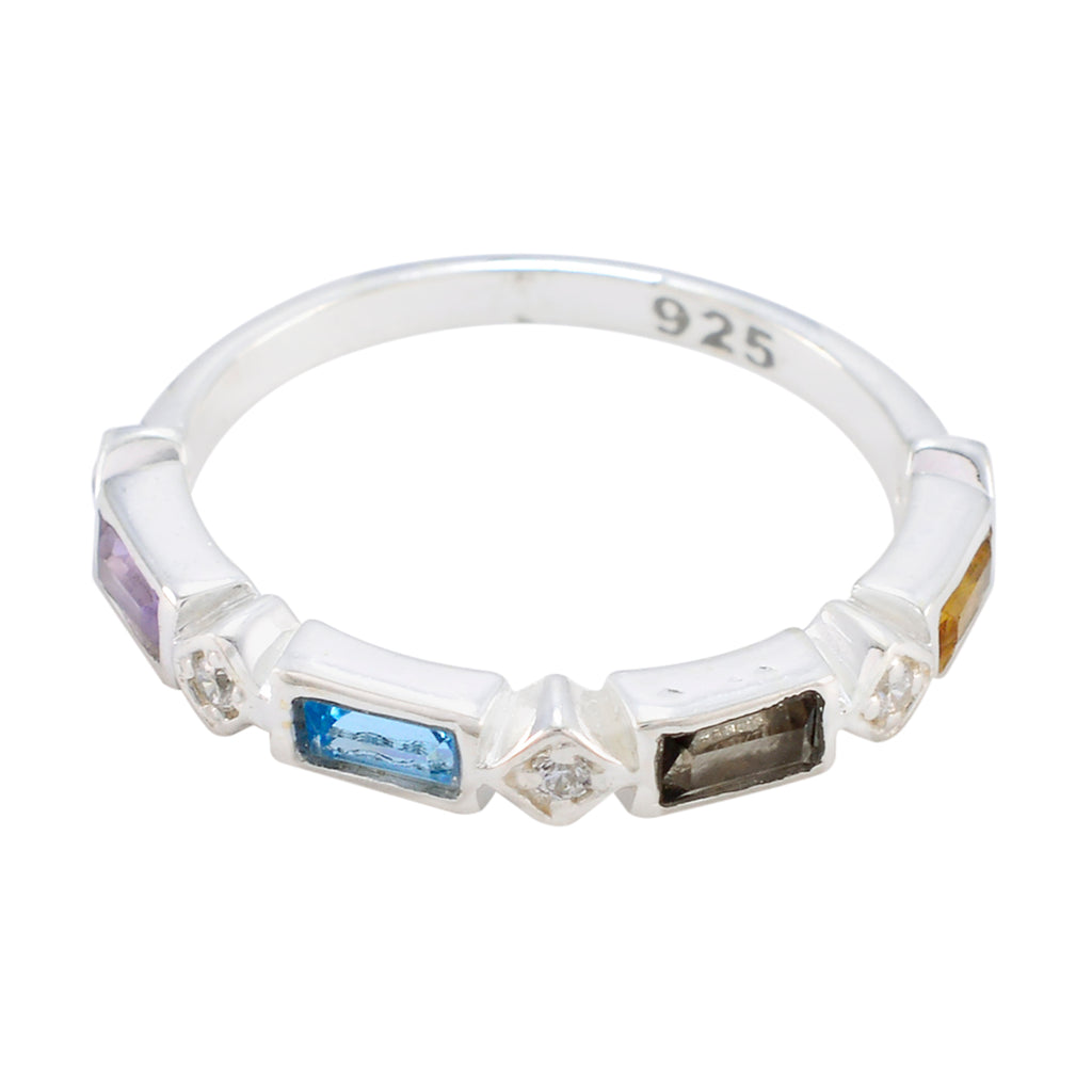 Multi Stone quarter Turkish Sterling Silver multicolor Gemstone Dainty Trendy Band Jewellery