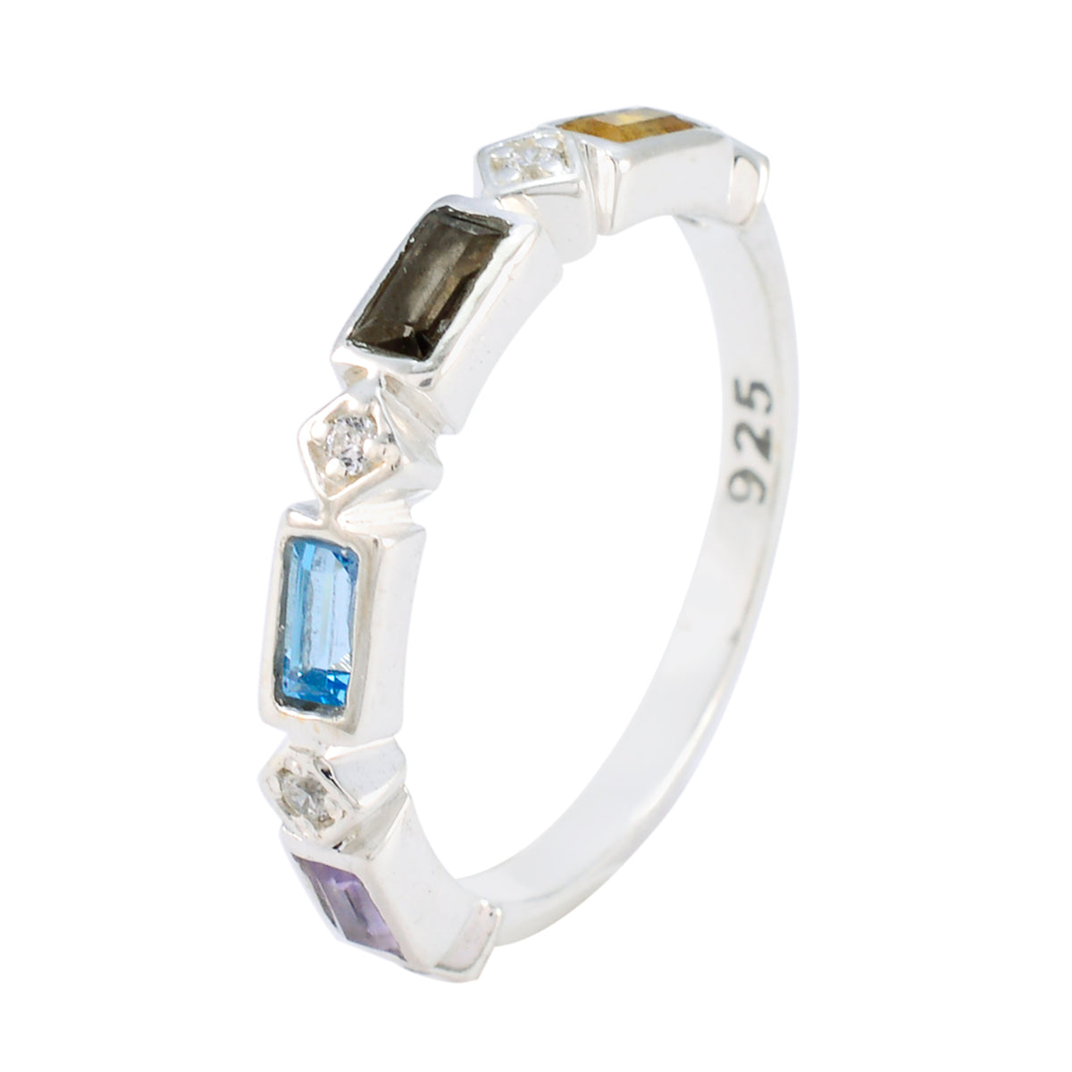 Multi Stone quarter Turkish Sterling Silver multicolor Gemstone Dainty Trendy Band Jewellery