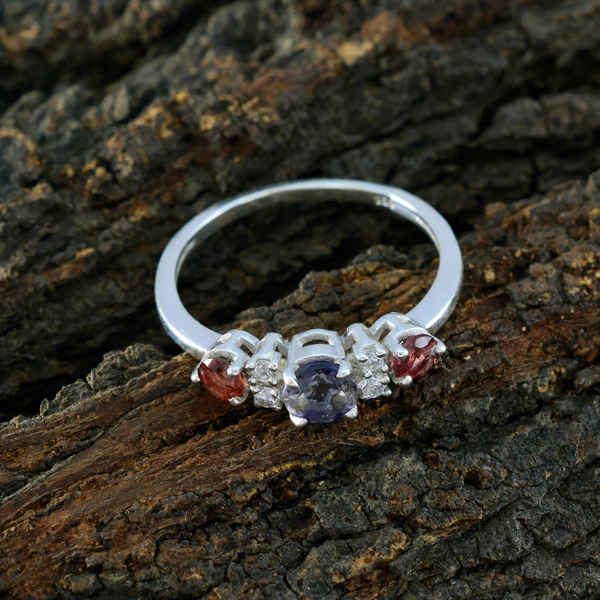 Multi Stone Trilogy Turkish 925 Sterling Silver multicolor Gemstone Delicate Contemporary Ring Jewellery
