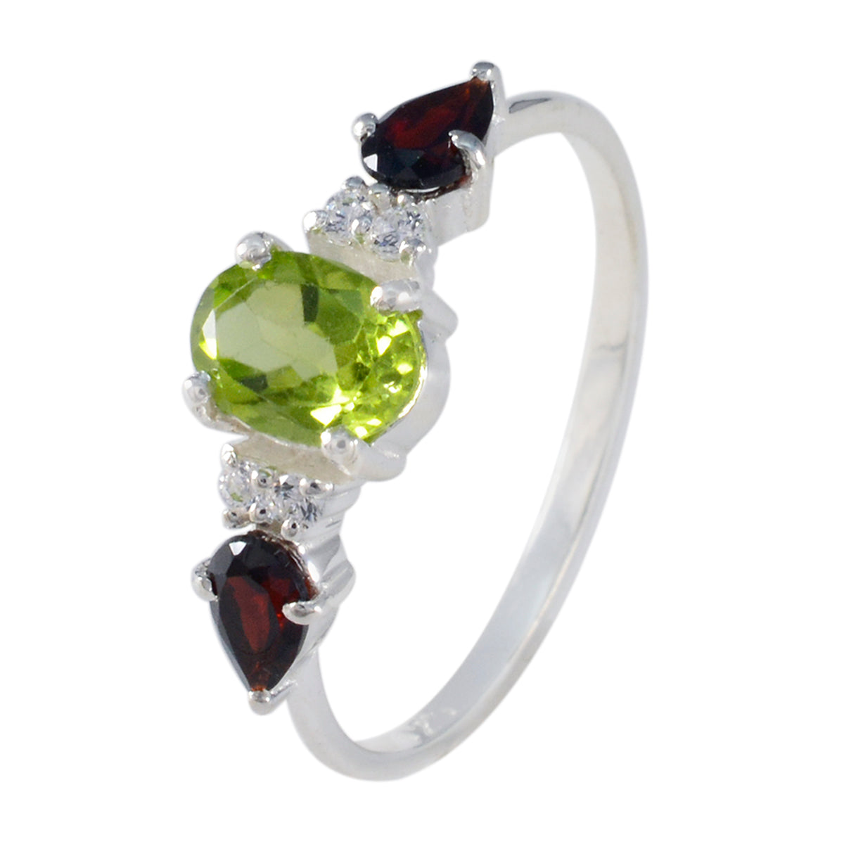 Multi Stone Trilogy Turkish 92.5 Silver multicolor Gemstones Delicate Abstract Ring Jewellery