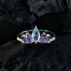 Multi Stone Penta Japanese Sterling Silver multicolor Gemstone Elegant  crown Ring Jewellery