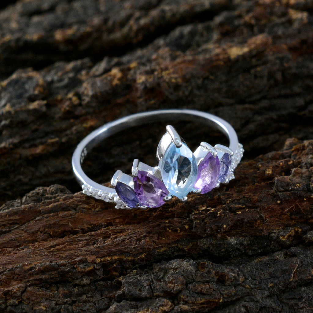 Multi Stone Penta Japanese Sterling Silver multicolor Gemstone Elegant  crown Ring Jewellery