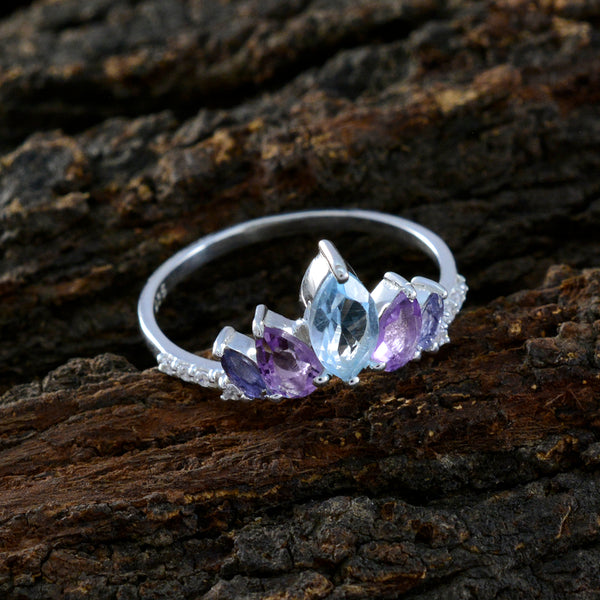 Multi Stone Penta Japanese Sterling Silver multicolor Gemstone Elegant  crown Ring Jewellery