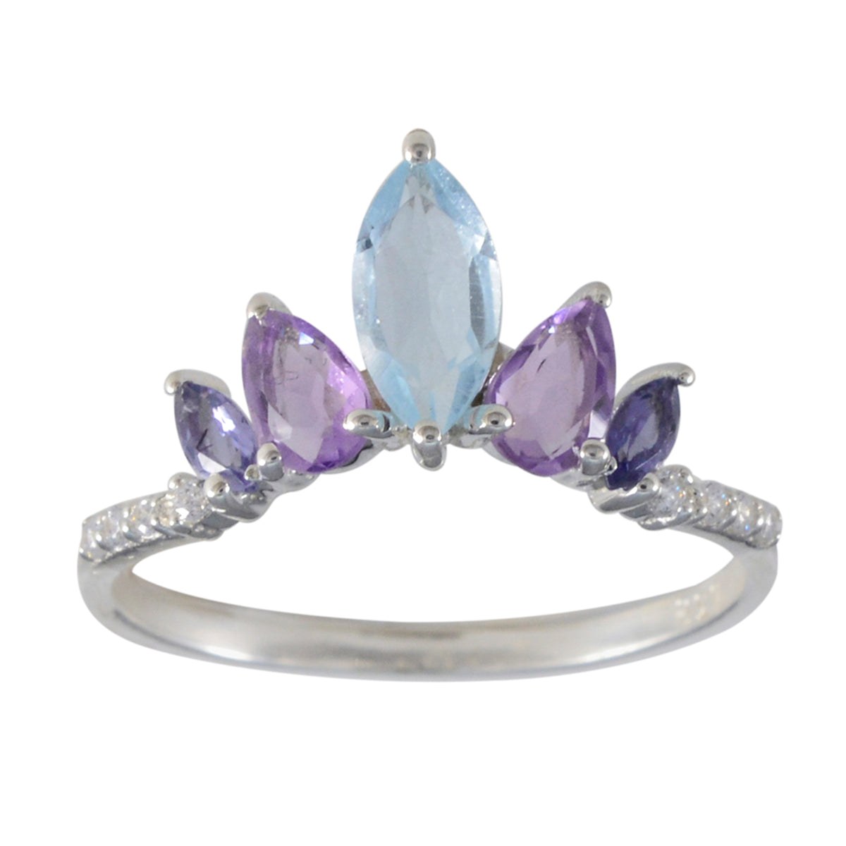 Multi Stone Penta Japanese Sterling Silver multicolor Gemstone Elegant  crown Ring Jewellery メイン画像