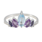 Multi Stone Penta Japanese Sterling Silver multicolor Gemstone Elegant  crown Ring Jewellery