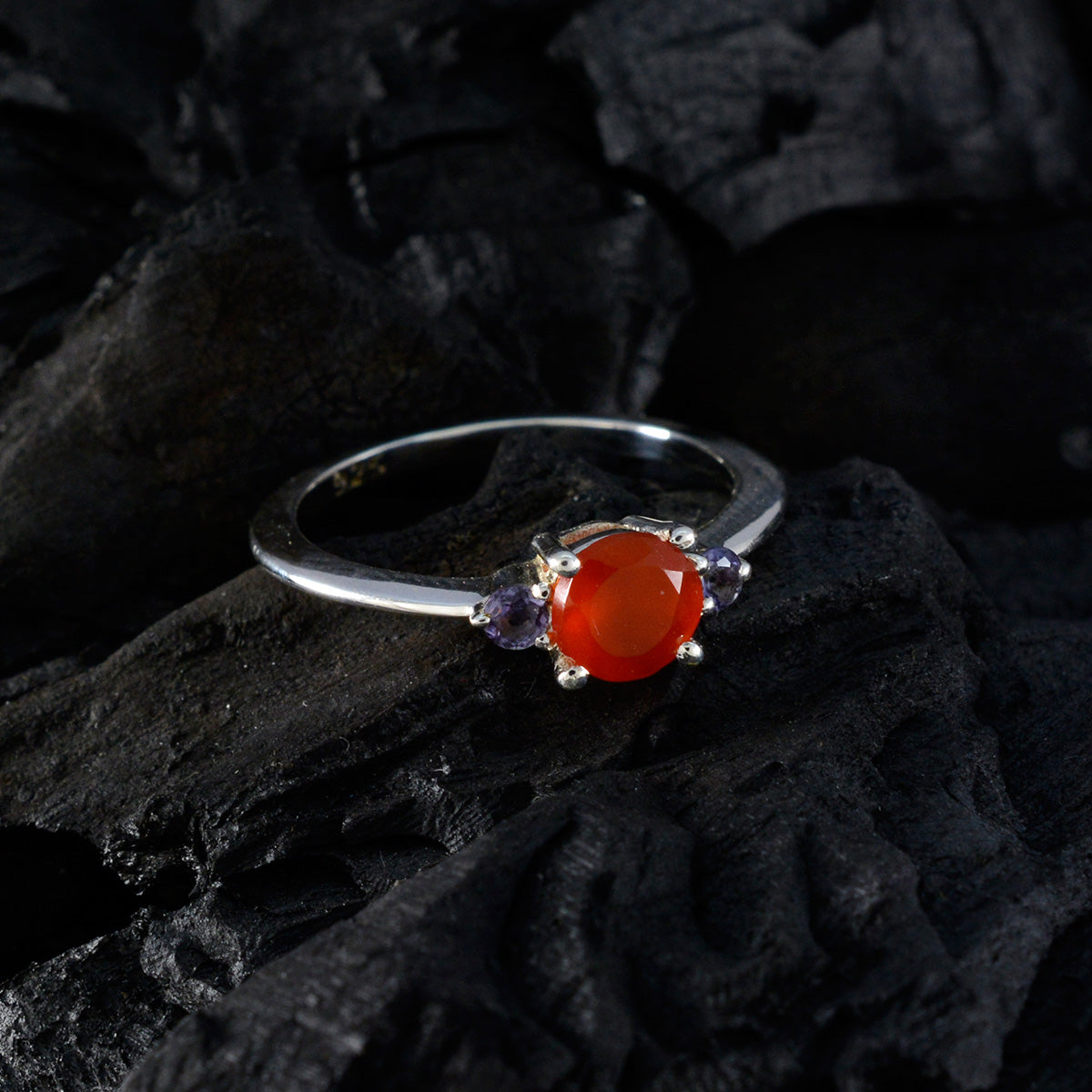 Multi Stone Trilogy Turkish Silver multicolor Gemstone Elegant  Fairytale Ring Jewelry