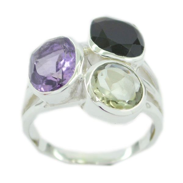 Multi Stone Trilogy Indian Sterling Silver multicolor Gemstones Mid weight Cocktail Ring Jewellery