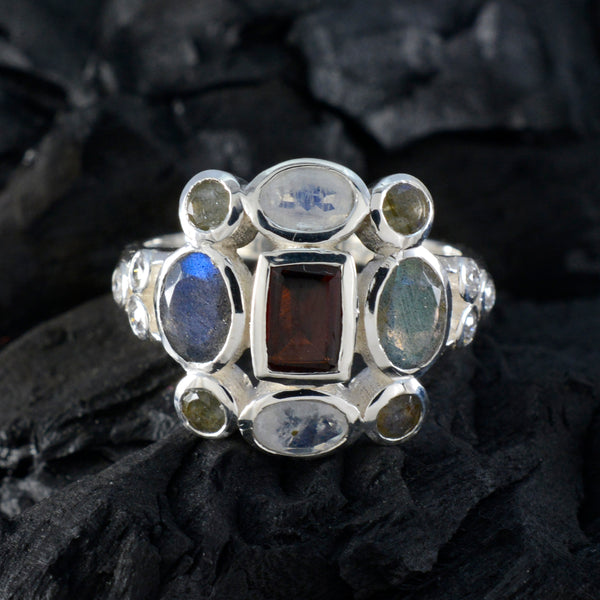 Multi Stone Navratna Indian 925 Silver multicolor Gems Classic Cocktail Ring Jewelry