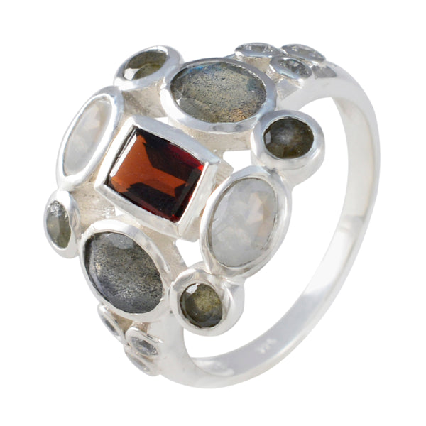 Multi Stone Navratna Indian 925 Silver multicolor Gems Classic Cocktail Ring Jewelry