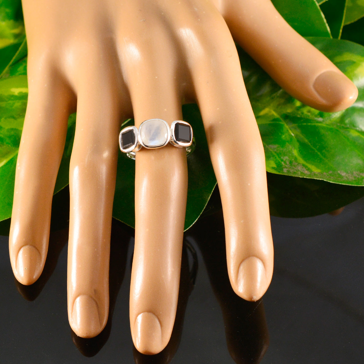 Multi Stone Trilogy German 925 Sterling Silver multicolor Gems Slim Modern Ring Jewellery