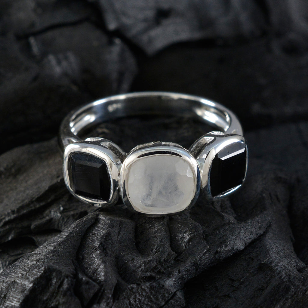 Multi Stone Trilogy German 925 Sterling Silver multicolor Gems Slim Modern Ring Jewellery