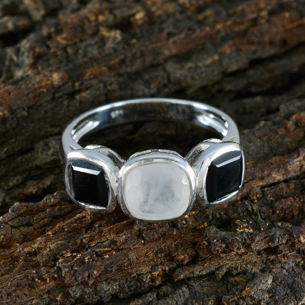 Multi Stone Trilogy German 925 Sterling Silver multicolor Gems Slim Modern Ring Jewellery