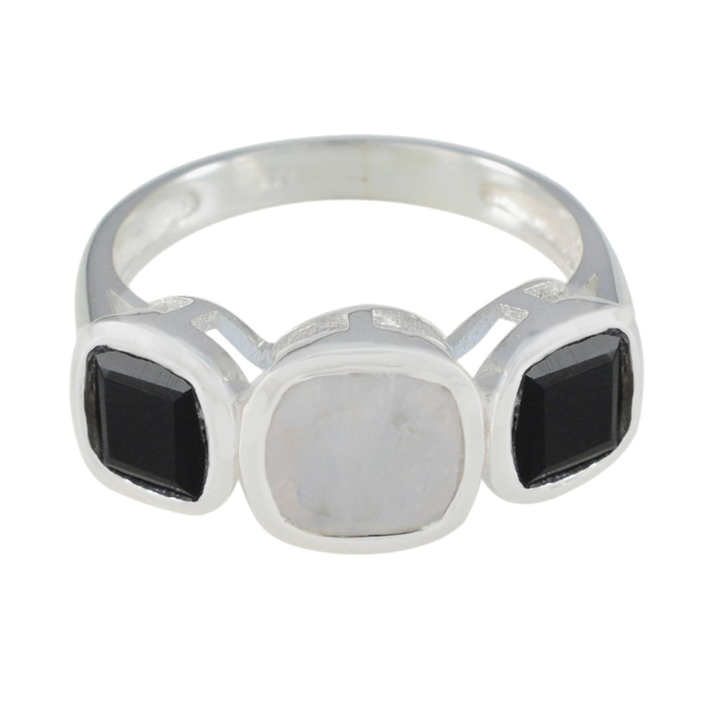 Multi Stone Trilogy German 925 Sterling Silver multicolor Gems Slim Modern Ring Jewellery