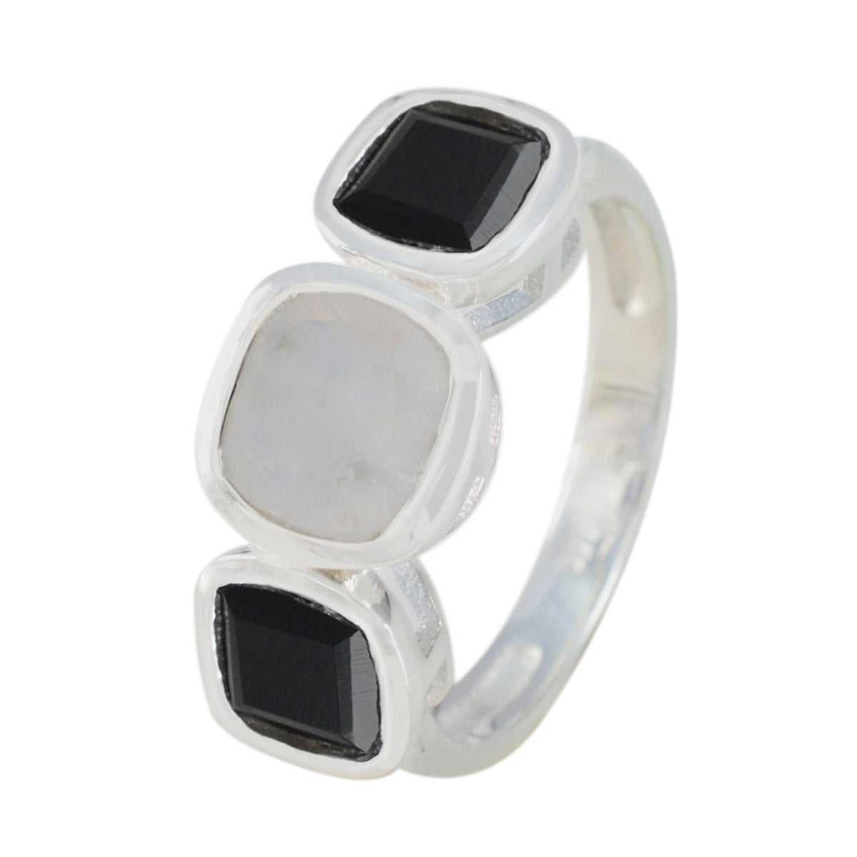 Multi Stone Trilogy Tysk 925 Sterling Silver Flerfärgade Ädelstenar Smal Modern Ring Smycken Sekundär produktbild