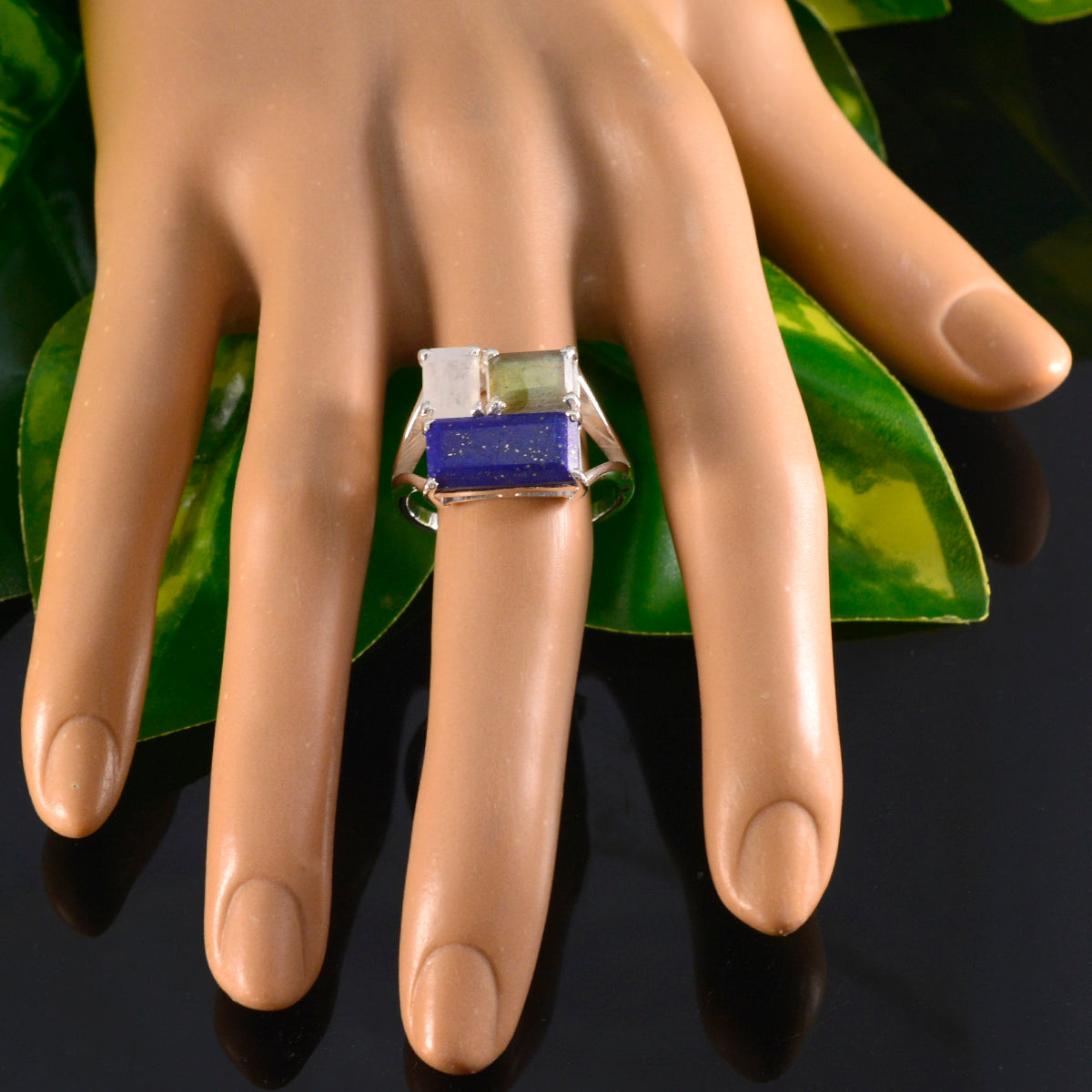 Multi Stone Trilogy African Sterling Silver multicolor Gemstone Classic Trendy Ring Jewelry