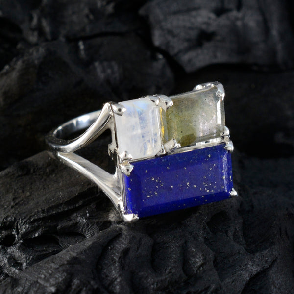 Multi Stone Trilogy African Sterling Silver multicolor Gemstone Classic Trendy Ring Jewelry