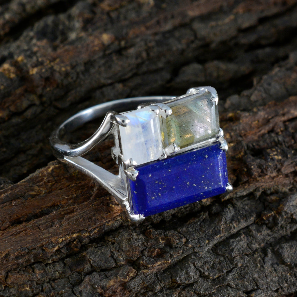 Multi Stone Trilogy African Sterling Silver multicolor Gemstone Classic Trendy Ring Jewelry