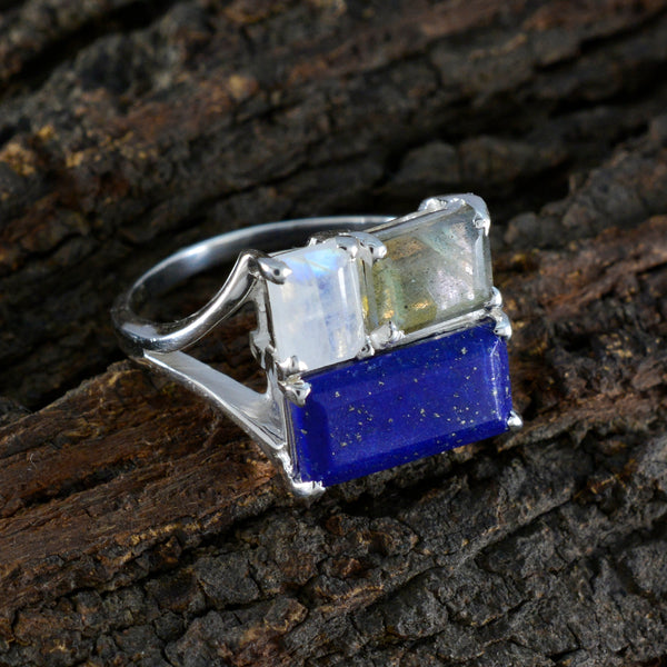 Multi Stone Trilogy African Sterling Silver multicolor Gemstone Classic Trendy Ring Jewelry