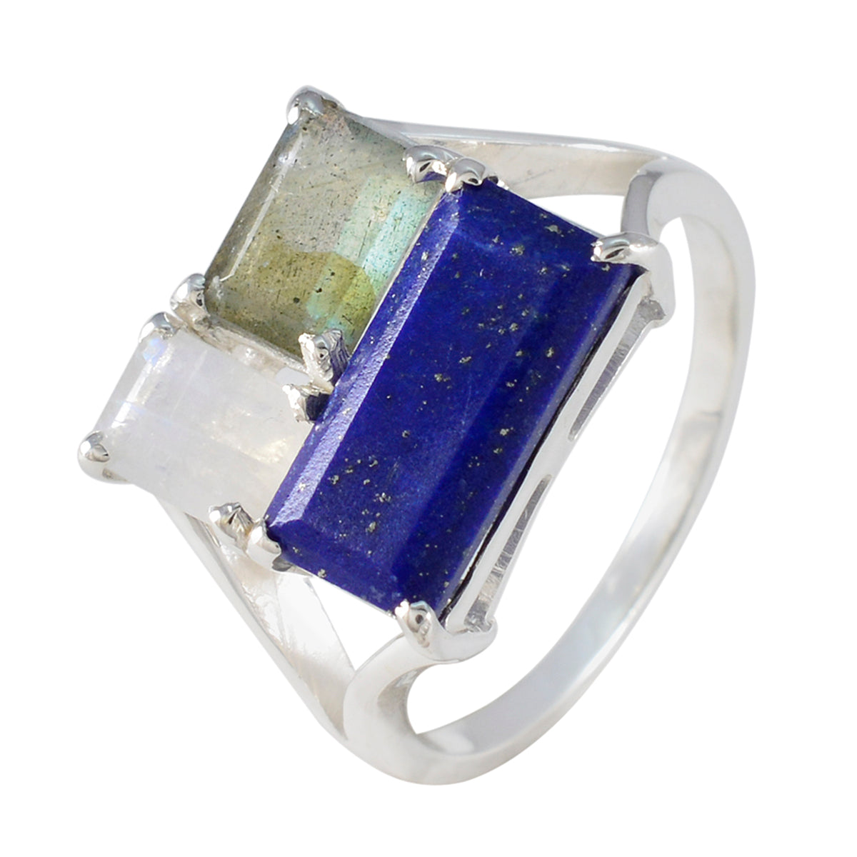 Multi Stone Trilogy African Sterling Silver multicolor Gemstone Classic Trendy Ring Jewelry