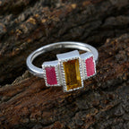 Multi Stone Trilogy German 925 Sterling Silver multicolor Gems Featherlight Boho Ring Jewelry