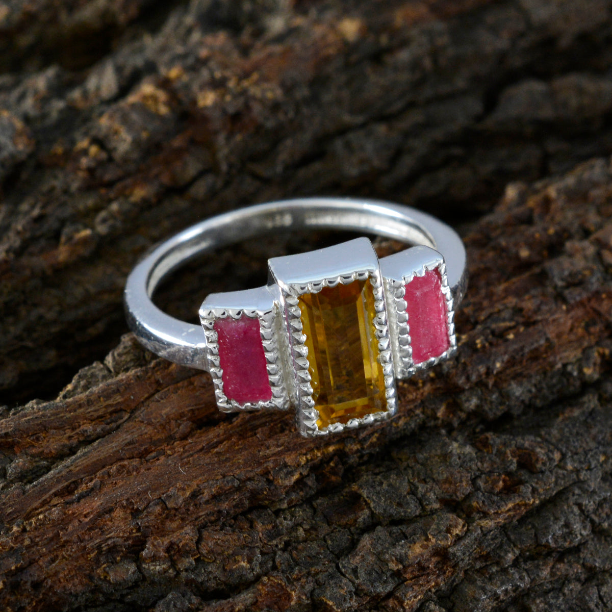 Multi Stone Trilogy German 925 Sterling Silver multicolor Gems Featherlight Boho Ring Jewelry