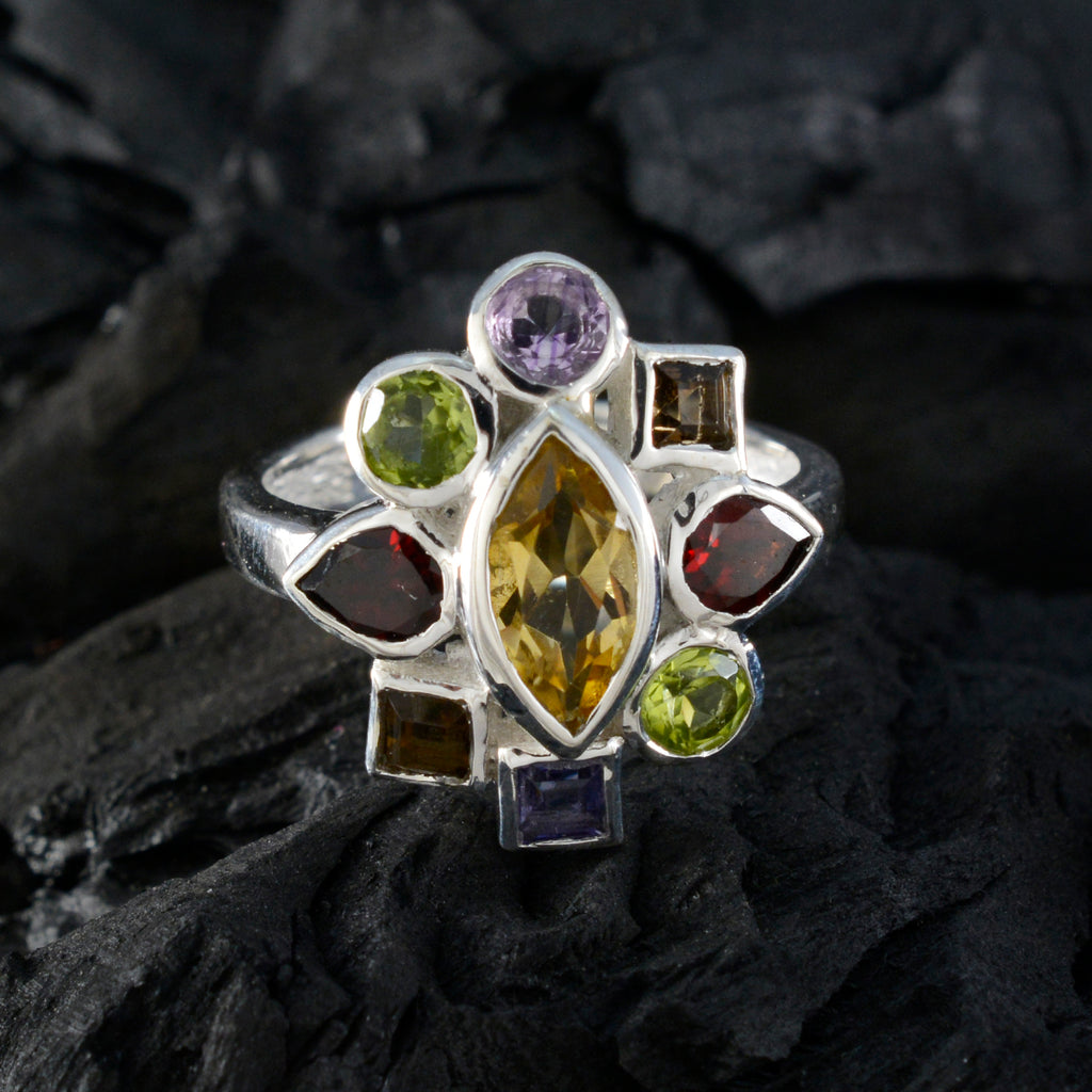 Multi Stone navratna African Sterling Silver multicolor Gemstones Eye catching Cocktail Ring Jewellery