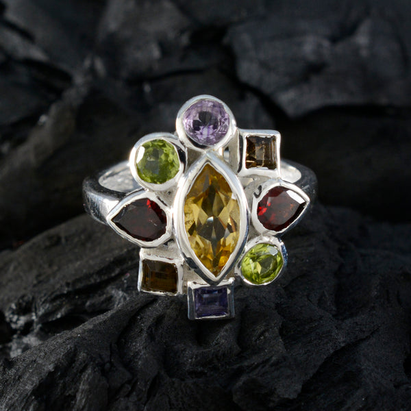 Multi Stone navratna African Sterling Silver multicolor Gemstones Eye catching Cocktail Ring Jewellery