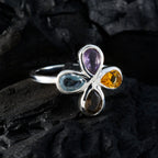 Multi Stone quarter Japanese Silver multicolor Gems Dainty Floral Ring Jewelry