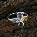 Multi Stone quarter Japanese Silver multicolor Gems Dainty Floral Ring Jewelry