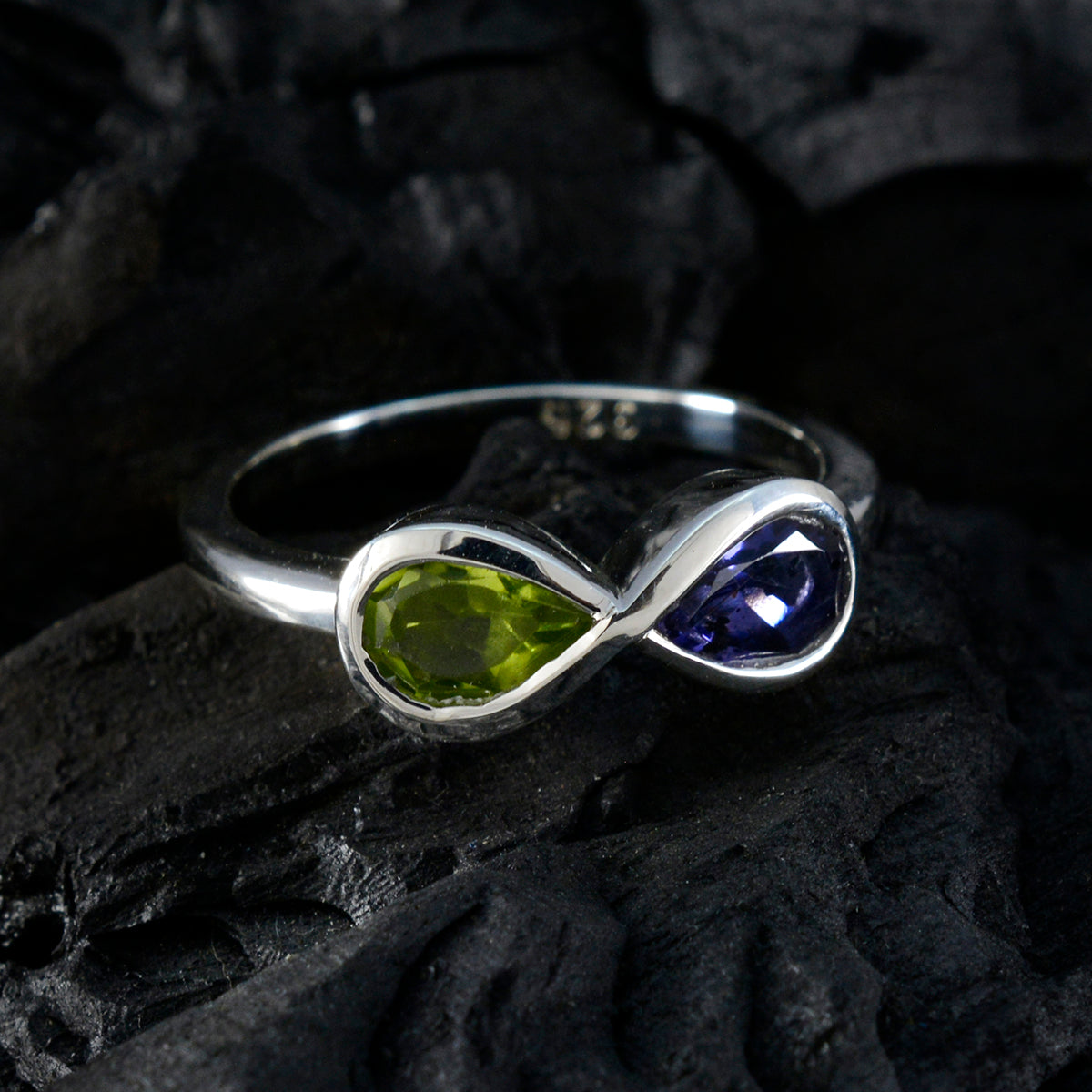 Multi Stone Toi et Moi Korean Silver multicolor Gems Dainty Feminine Ring Jewellery