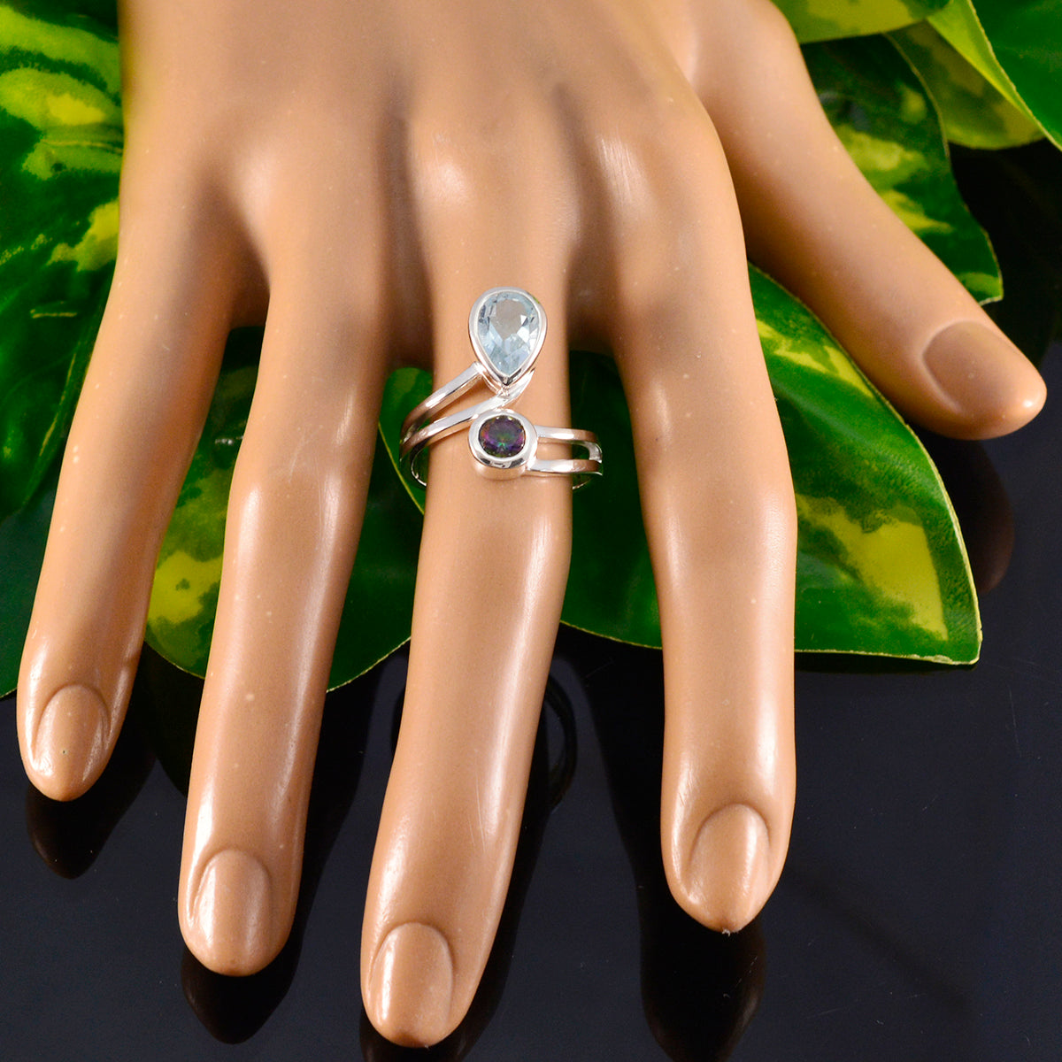 Multi Stone Toi et Moi Russian Sterling Silver multicolor Gems Tiny Sophisticated Ring Jewelry