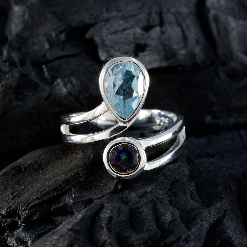 Multi Stone Toi et Moi Russian Sterling Silver multicolor Gems Tiny Sophisticated Ring Jewelry