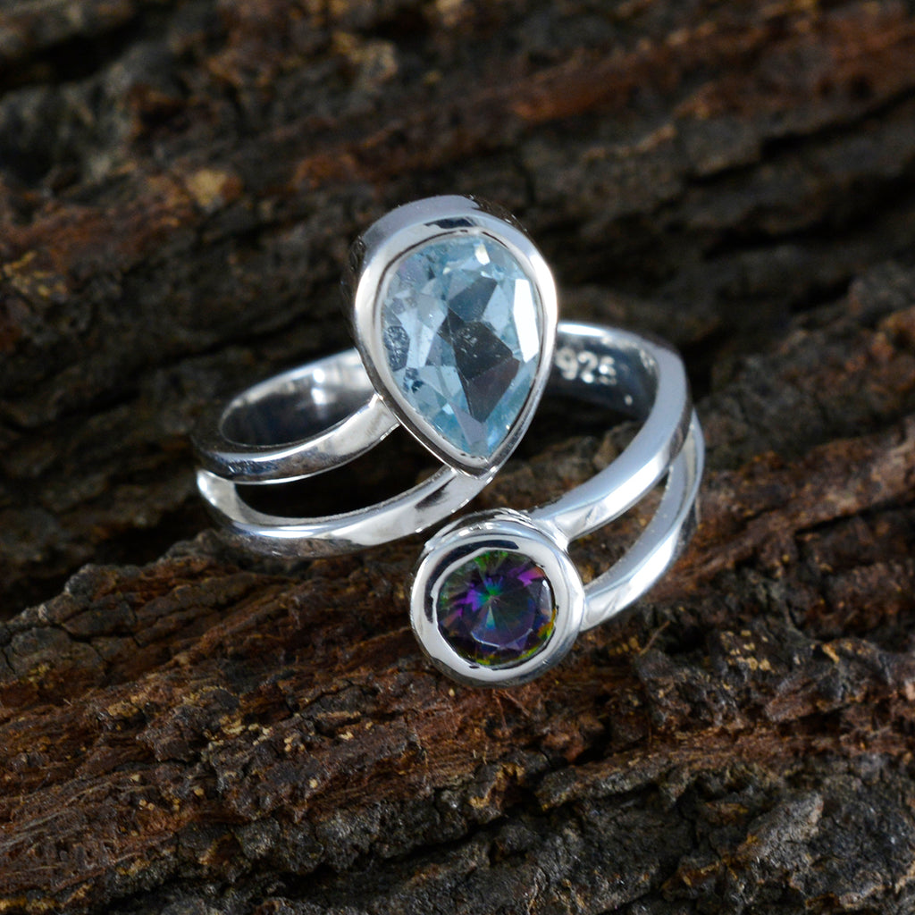 Multi Stone Toi et Moi Russian Sterling Silver multicolor Gems Tiny Sophisticated Ring Jewelry