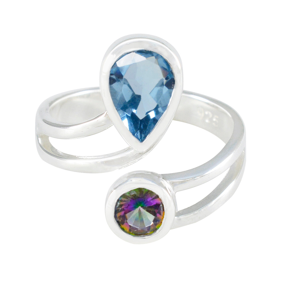 Multi Stone Toi et Moi Russian Sterling Silver multicolor Gems Tiny Sophisticated Ring Jewelry Immagine principale del prodotto