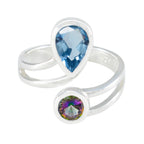 Multi Stone Toi et Moi Russian Sterling Silver multicolor Gems Tiny Sophisticated Ring Jewelry