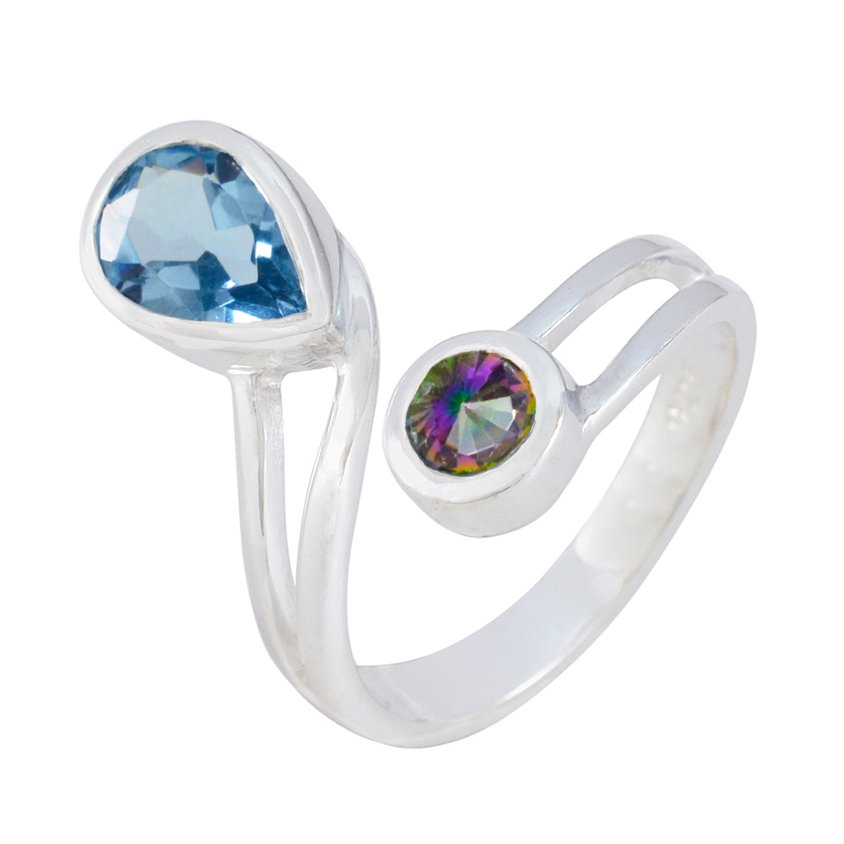 Anello multi pietra Toi et Moi in argento sterling russo multicolore con gemme minuscole e sofisticate Immagine secondaria del prodotto