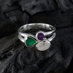 Multi Stone Trilogy German Sterling Silver multicolor Gemstones Minimal Sophisticated Ring Jewellery