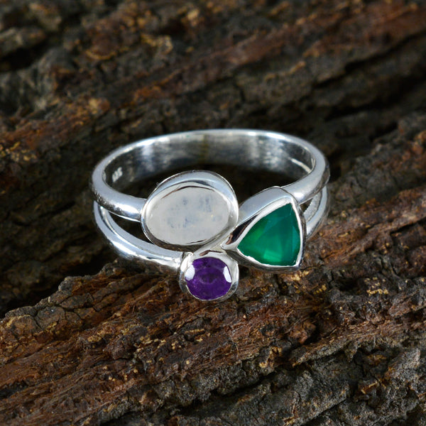Multi Stone Trilogy German Sterling Silver multicolor Gemstones Minimal Sophisticated Ring Jewellery