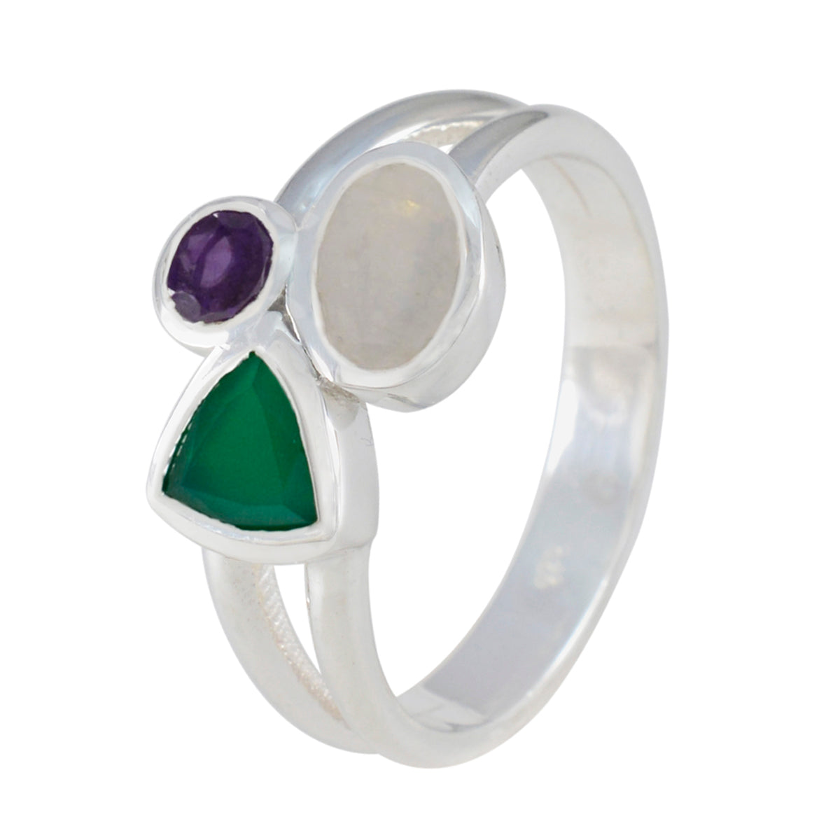Multi Stone Trilogy German Sterling Silver multicolor Gemstones Minimal Sophisticated Ring Jewellery