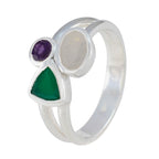 Multi Stone Trilogy German Sterling Silver multicolor Gemstones Minimal Sophisticated Ring Jewellery