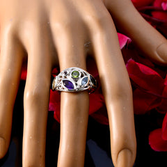 Multi Stone multiple German 925 Silver multicolor Gemstones Minimal Boho Ring Jewellery