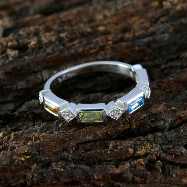 Multi Stone quarter Japanese 925 Sterling Silver multicolor Gemstones Dainty Trendy Band Jewellery