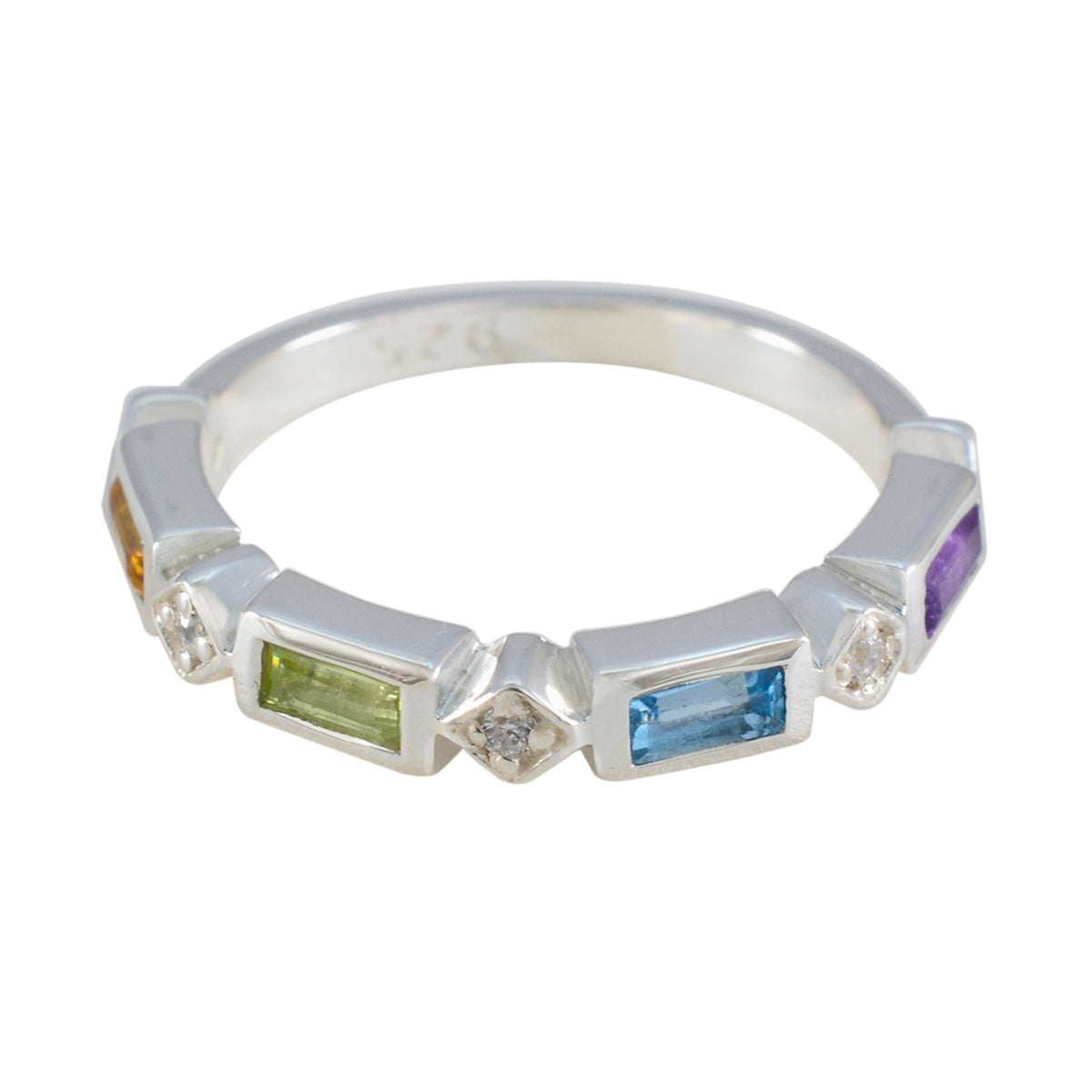 Multi Stone quarter Japanese 925 Sterling Silver multicolor Gemstones Dainty Trendy Band Jewellery メイン画像