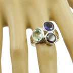 Multi Stone Trilogy African 925 Silver multicolor Gems Mid weight Cocktail Ring Jewelry